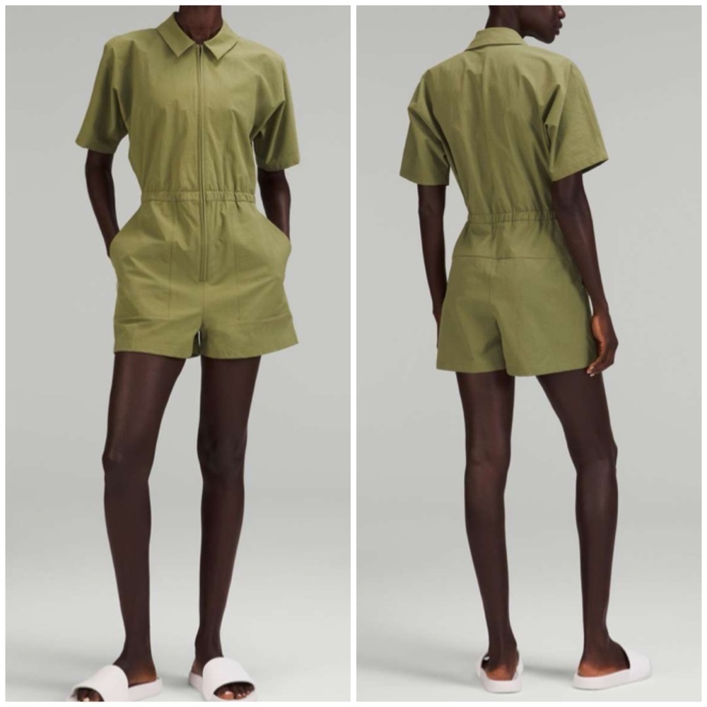 Lululemon lab Zip Front Collared Romper Bronze Green W1DHPS Sz 8
